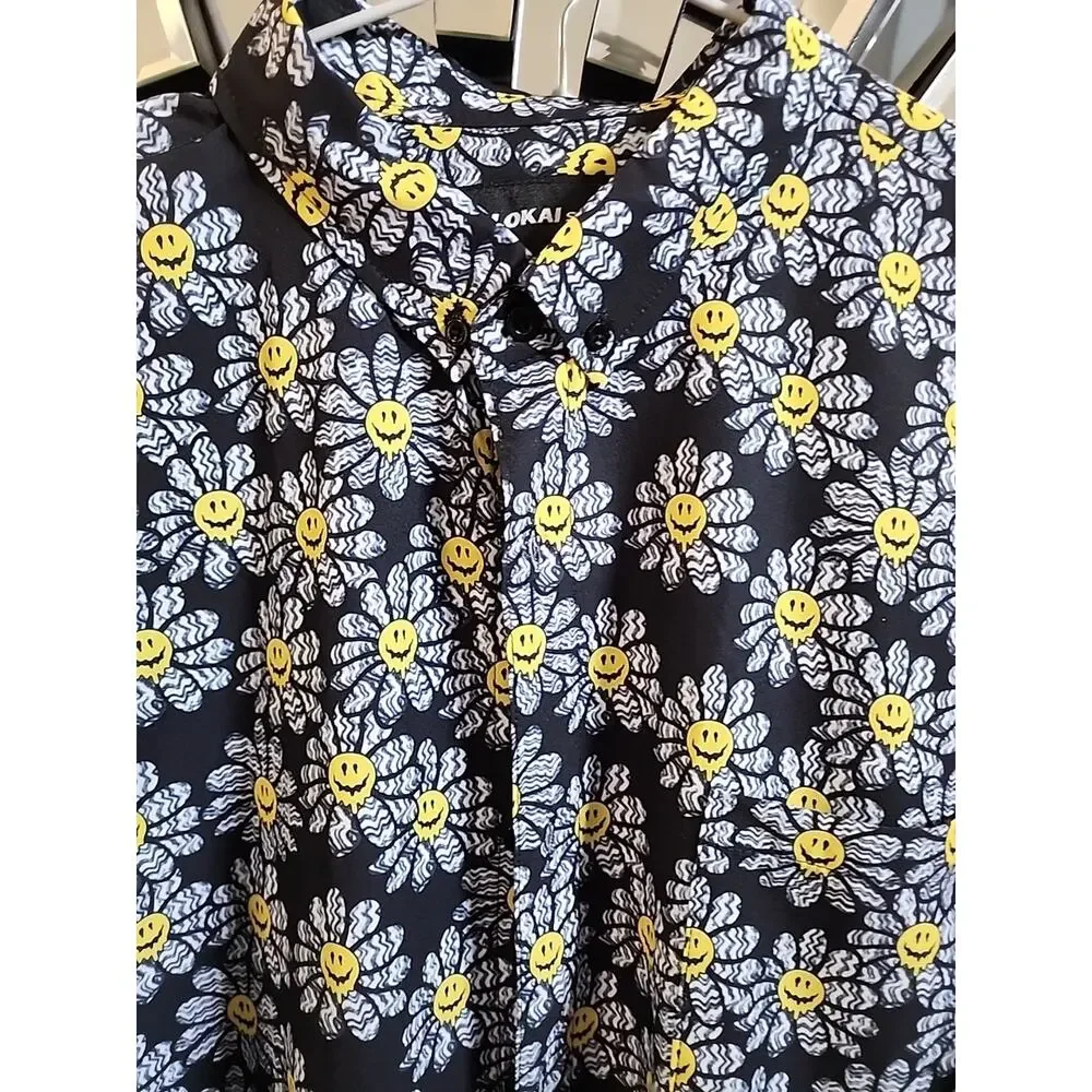 Molokai smiley flowers black extra extra large button up shirt - Picture 2 of 5